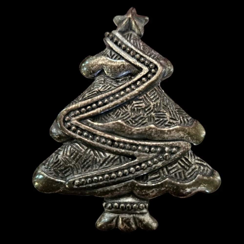 Newpro Signed Pewter Christmas‎ Tree Brooch Pin